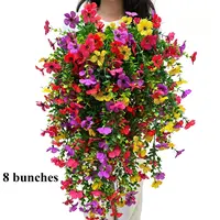 2/6/8 bundle Artificial Hanging Flowers Plants,Chrysanthemum with Eucalyptus Leaves, for Outdoor Autumn Decoration, UV Resistant, Realistic Appearance, Long Drooping Vines, Suitable for Outdoor & Indoor Planters, Porch, Balcony Yard Decoration SummerVibes