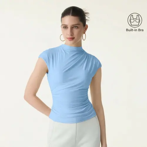 OGL SkinKiss Mockneck Ruched Cropped Brami with Built-in Bra for Comfort and Style summerwins Comfy tank tops tank top built in bra DealsForYouDays