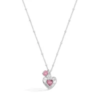 TEWIKY Dainty Satellite Chain Necklace for Women, Pink Cubic Zirconia Heart & Round Double Pendants, Minimalist Layered Elegant Jewelry, Ideal Valentine Birthday Gift for Girlfriend