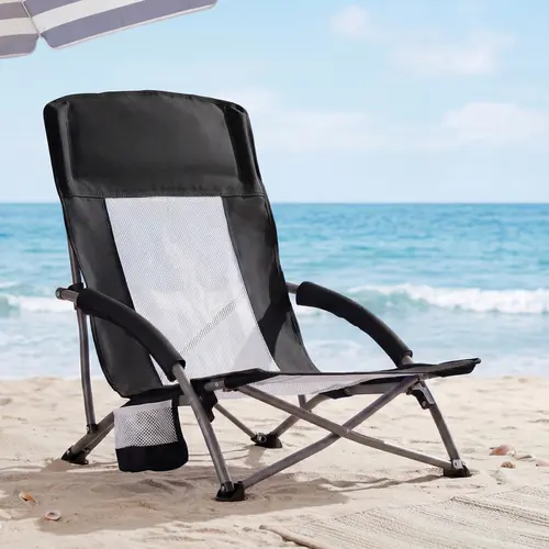 Sweetcrispy Sturdy Collapsible Camping Folding Chair - 250 LBS Support, 600D Polyester (Resists Daily Wear), Breathable Mesh Back, Storage Pocket, Cup Holder, Bag & Strap Carry, Portable Beach Chair, Lightweight Folding Hiking Gear for Picnics