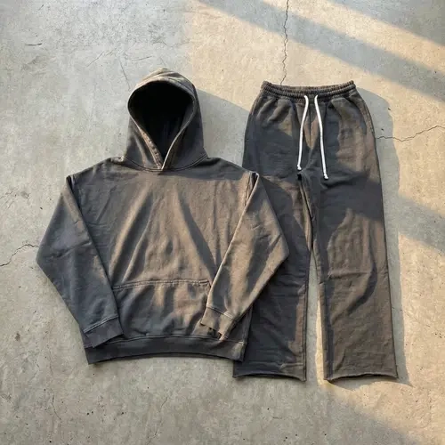 EKKO Terry Fleece 100% Cotton Raw Hem Sweatpants and Hoodie 365 GSM
