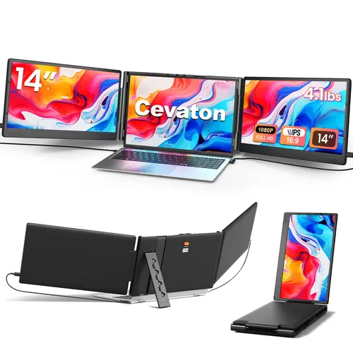 Cevaton 14" Compact Portable IPS Monitor for Laptops/Computers, 1080P FHD 1920x1080 Dual View Extender, Type-C/HDMI Use, 13.3"-17.3" Laptop Compatible, Foldable Width-Adjustable, Android Dex Support, 4.1 lbs, Monitor Only (Dual Video Output Required)