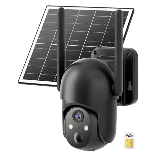 [TechVibes]4G LTE Cellular Solar Surveillance Black Security Camera – 2K HD Video 360° View,NoWiFi, Remote APP Controlled,WaterProof,MotionActivated, NightVision, 4GData Card Included (Unlimited 4G data need activation) Connection out, Batteries, Motio