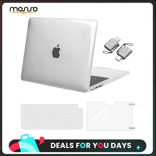 MOSISO 4-in-1 Case Compatible with MacBook Air 13.6 Inch M5 M4 M3 M2 2026-2022, Slim Hard Shell Laptop Cover with Keyboard Cover, Screen Protector and 2 USB-C to USB 3.0 Adapters for Students and Professionals