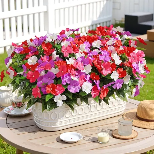 SHareconn 4-Pack x 8-Bundles Sturdy Rustic Artificial Flower Plant Bundle, UV-Resistant Faux Silk Decorative Floral Decor, Indoor Outdoor Porch Accessories for DIY Projects