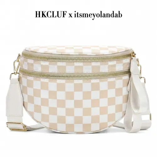 HKCLUF X itsmeyolandab CN6030 Cute Elegant Checkered Women's Nylon Casual Crossbody Bag - Adjustable Strap, Invisible Anti-Theft Pocket, High-Capacity 3D Fit, Single Carry Option, Back to School Use