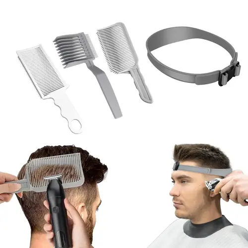 Unisex 4-Piece Hair Cutting Guide Comb Kit - Professional Barber Equipment, Adjustable Silicone Band Set, Precision Guides for Accurate Trimming, Heatless Multi-Styling Men's Hair Styling Tool