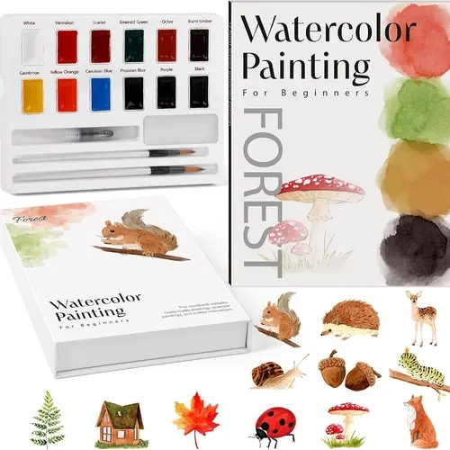 Torlam Portable Watercolor Forest Book - Premium Smooth Watercolor Paper, 12-Color Paint Set, Brush, Arts Crafts Supplies for Classroom, Beginner DIY Art Painting Kit for Teens