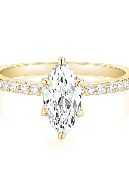 EAMTI 14K Gold Plated Engagement Ring for Women 2CT Marquise Cut Cubic Zirconia Wedding Band CZ Promise Anniversary Ring