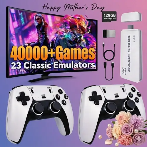 M15 Plus Retro USB Game Stick Cable - 2026 Plug & Play Home Console, 2 Wireless Controllers, Gaming Stuff, Thanksgiving Accessories, Gifts for Him, Compatible with TV/PC/Monitor