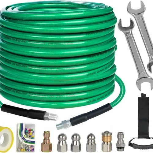 Hourleey Residential Pressure Washer Hose, 50/100 FT, 3200-3600 PSI, Flexible Kink-Free Abrasion-Resistant Replacement, 1/4" Quick Connect, M22-14 to 3/8" Adapters Set (5 Adapters), 140°F Resistant for Siding, Swimming Pools, Driveways (Green)