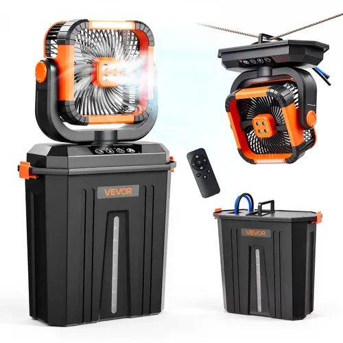 VEVOR Portable Misting Fan, 2400RPM Motor, 12L (3.17 gal) Water Tank, 20000mAh Built-in Li-ion Battery, 4-Speed Wind, 3 Mist & 3 Lighting Modes, 120° Tilt Reaches More, for Indoor, Outdoor Use, Home Essentials