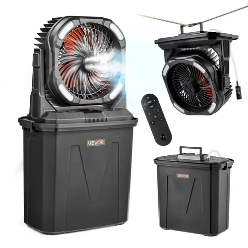 VEVOR Portable Wireless Misting Fan, 2700+ RPM Motor, 9L (2.38 gal) Water Tank, 10000mAh Batteries, 4-Wind Speed Dial, Mist + Airflow, 5 Color-Changing Lighting Modes, 10.5H Runtime, Indoor/Outdoor Water Cooling Fan for Patio Use