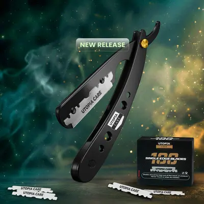 Utopia Care Professional Straight Razor for Men, Stainless Steel Manual Shaver for a Smooth Close Shave with 100 Replacement Blades, Ideal Father's Day Gift