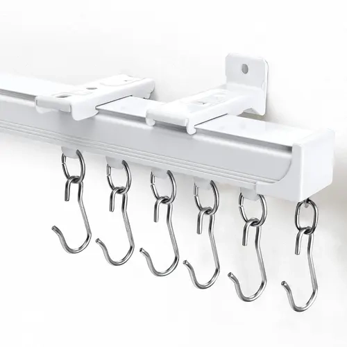 Inovaday Heavy Duty Ceiling-Wall Mount Sliding Track - Silent Rail with 3 Types of Hooks, Ceiling Mounted Curtain Rod, Track Curtain Rod for Living Room, Bedroom, Aluminum Alloy Frame