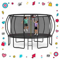 SKYBOUND Outdoor Trampoline 12/14/16FT With Ladder&Basketball Hoop,ASTM Approved Recreational fitness equipment for kids and Adults ,Galvanized Steel Frame, 5 /6 W-Shape Legs, Curved Safety Enclosure, UV-Resistant Jump Mat