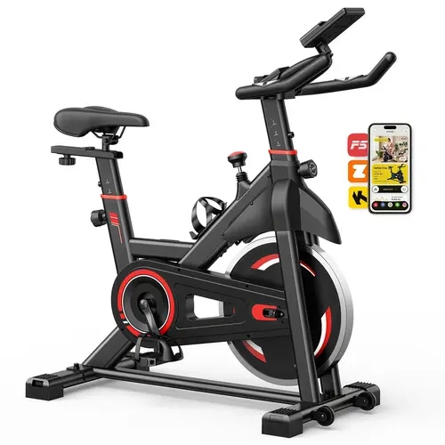 Sweetcrispy Adjustable Interactive Exercise Bike with APP Control, Quiet Magnetic Resistance & Brake Pad, 300lb Home Fitness Equipment for Workout from Home, Living Room Gym, Orange