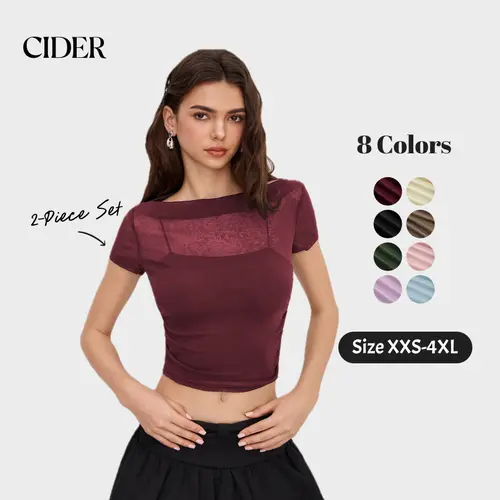 Cider Off-shoulder Ruched Short Sleeve Tee & Cami Top