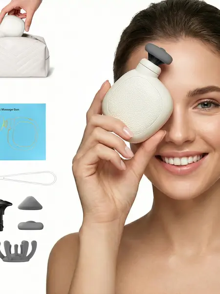 PocketForce Palm-Sized Massage Gun-Portable Deep Tissue Massager with 3000 Percussions/Min,7mm Stroke Depth & 10 lbs Force,Ultra-Quiet<55dB,3 Heads & 4 Speeds, USB Rechargeble Tracel Companion Gift Set,Mother's Day-001