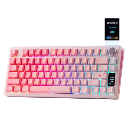 EPOMAKER TH80 V2 PRO Rechargeable Mechanical Gaming Keyboard - Wireless (2.4G/Bluetooth), Compact Ergonomic, ARGB Light Up, Creamy PBT Keycaps, Hot Swappable, Gasket Structure, 10000mAh, Screen & Knob, Mac Modifier, for Mac/PC Work & Gaming, Rechargeable