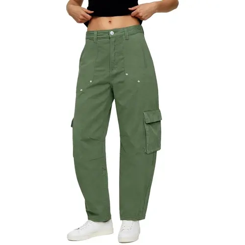 Aoysky Women's High-Waisted Wide-Leg Barrel Cargo Jeans - Minimalist Cotton Streetwear Trousers with Cargo Function, Baggy Casual Pockets & Button Bottoms, Ideal for Tee/Blouse Pairing, Suitable for Halloween, Christmas, Thanksgiving