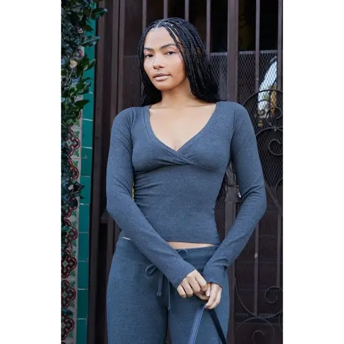 John Galt Women's Dark Gray Amara Surplice Long Sleeve Top