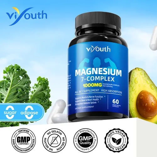 Viyouth 1000mg Zinc-Boosted 7-in-1 Magnesium Complex Capsules - High-Absorbent Daily Supplement, 3-Year Shelf Life, Gluten-Free, GMO-Free, 60 Count, Supports Bone Health & Gut, Comprehensive Nutrition Supplement for Simple Daily Capsule Habit