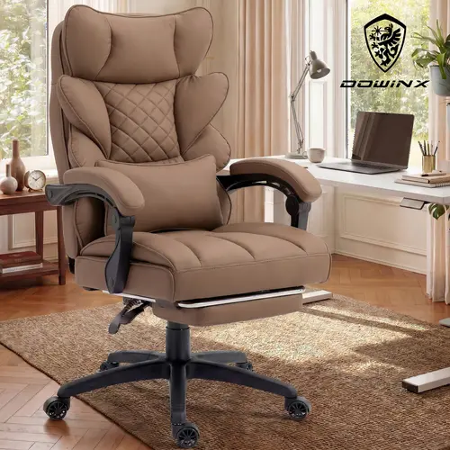【Black Friday】Dowinx Big and Tall Gaming Chair, 300LBS Heavy Duty Ergonomic Office Chair with Pocket Spring Seat, High Back Executive Leather Computer Desk Chair with Footrest and Linkage Armrests