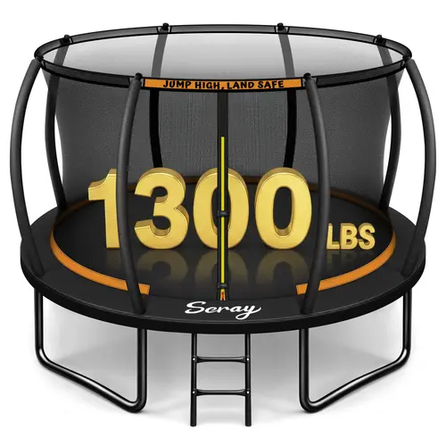 Seray 10ft Multi-Size Trampoline Jumping Bouncer for Kids - ASTM Approved Reversible Outdoor Rebounder, Safety Net Enclosure, Ladder Entry, Anti-Rust Coating, Backyard Bouncy Playful Net Enclosure Outdoor Trampolines