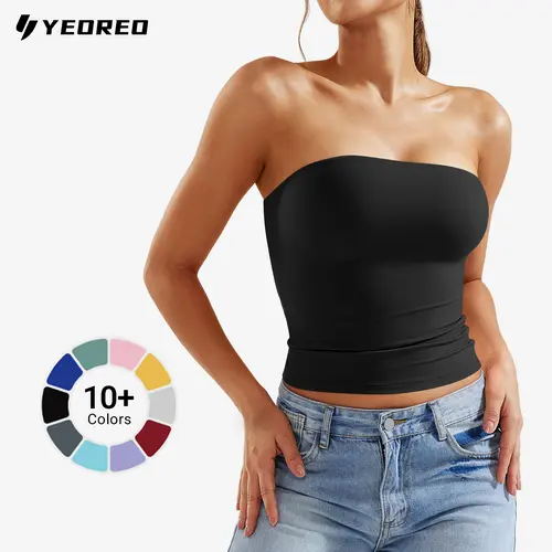 YEOREO Double Lined Long Tube Top Sexy Y2K Sophie Strapless Fitted Bandeau Women Summer Going Out Cute Basic Crop Top summervibes Sleeveless Minimalist Halter Tank Tops Halter Neck Top Womenswear summerwins