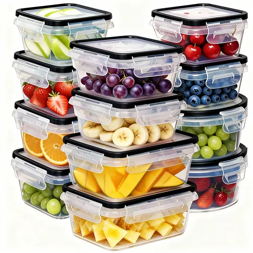 GHQ Fruit Airtight Food Storage Containers Set 12 Containers 12 Lids Leakproof Reusable Microwave Dishwasher Safe with Labels Pen Transparent Plastic Stackable Food Grade Plastic meal prep containers summerwins