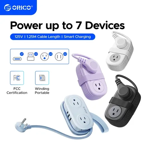 Travel Power Strip, ORICO 4 Outlets 3 USB Ports (1 USB C) with 4FT Wrapped Short Extension Cord Small Power Strip, Compact for Hotel Travel Essentials Cruise Approved-AP3-4A
