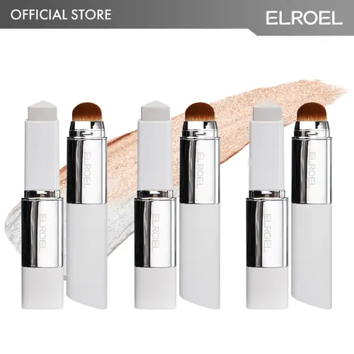 [ELROEL Official Store] ELROEL Blanc Cover Cream Stick V White (Pack of 3) - Korean Color-Changing Foundation Stick with Volufiline - Medium to Full Coverage Dewy Finish Base Makeup - Dual-Ended with Detachable Brush (13g, 0.04 oz)