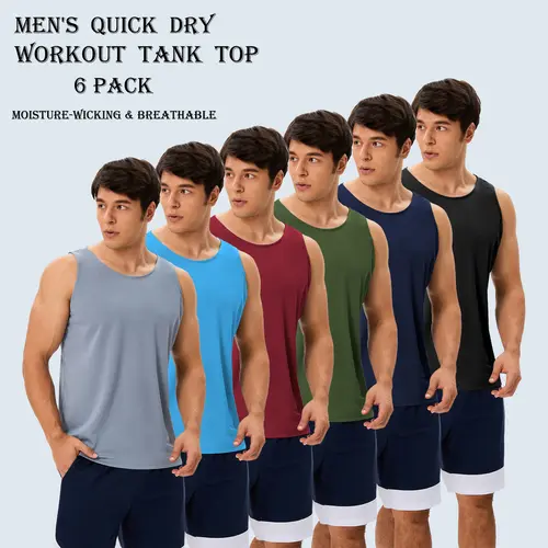Men’s 6-Pack Knitted Quick Dry Sleeveless Tank Tops - Lightweight, Breathable, Fitted Athletic Gym Bodybuilding Sports Singlets - Moisture-Wicking Summer Solid Color Tops for Gym, Running, Beach, Knitting