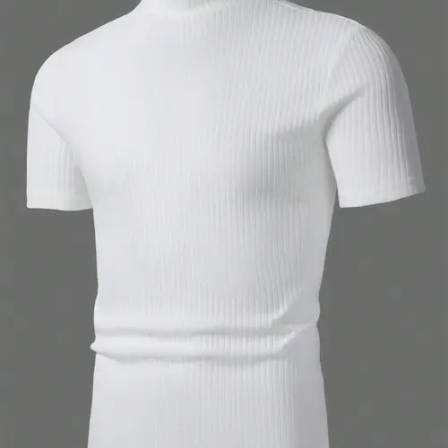 Men's Ribbed Stand Collar Short Sleeve Plain Casual Slim Fitting Minimalist T-Shirt, Short Sleeved, Casual Style Tee, Menswear, Outdoor Wear, Summer Mock Neck Top, Fall Suitable, Casual Comfy Streetwear