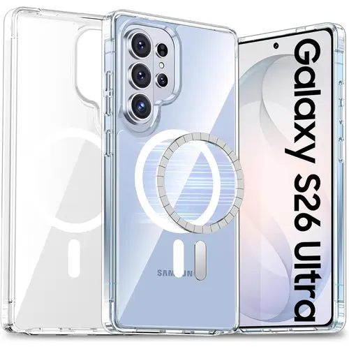 Magnetic Clear Case for Galaxy S26 Ultra S25 S24 Plus | Anti-Yellowing MagSafe Compatible Cover, Military Drop & Camera Protection