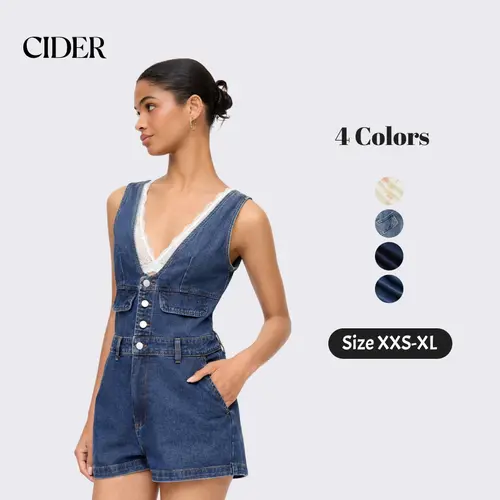 Cider Y2K Streetwear Denim Jumpsuit for Casual Party, Elegant Sleeveless Romper, Ladies V-Neck Play suit, Vintage Holiday Outfits, Lady Overalls