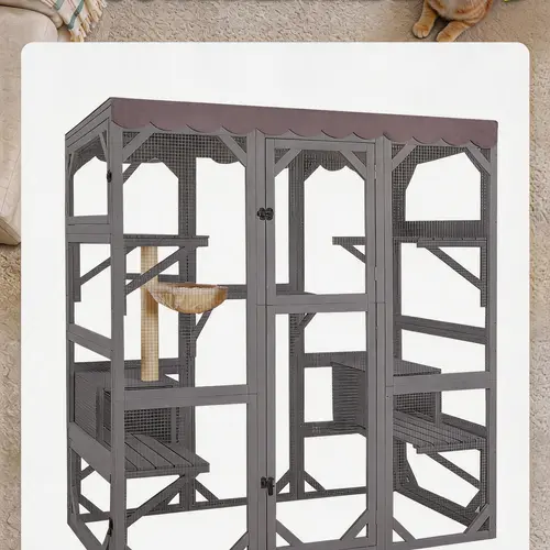 Aivituvin Enclosed Walk-In Catio Pet Supplies - 5-Level Outdoor Cat Playpen Furniture with Scratching Post, Hammock, Scratcher for Outside Cats