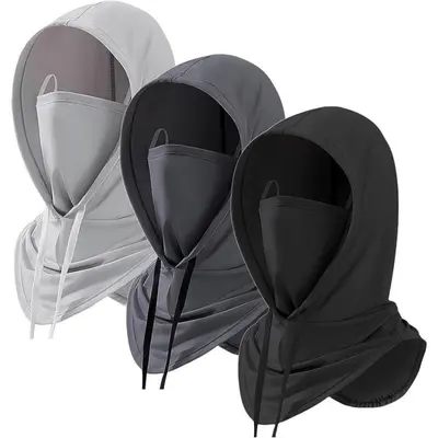 Adults' 3-Pack Breathable Lightweight Cotton Summer Ski Mask, Sun UV Protection Full-Face Hood Headgear with Adjustable Drawstring Fit, Motorcycle Hiking Outdoor Sports Accessories