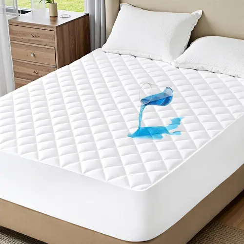 【Fall Deals For You 】Bedsure  Mattress Protector, Quilted Waterproof Mattress Protector with Deep Pocket up to 22 Inches, Soft Breathable Noiseless Bed Pad Topper, Queen Bed Cover for Home, Bedroom, Hotel – White