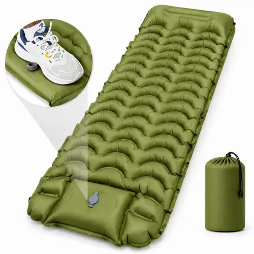 Hikenture air mattress , Extra Thick 5 Inch Camping Pad, Ultralight Camping Mat with Pillow, Built-in Foot Pump Inflatable Sleeping Pads,camping essentials,camping cot,camping gear,sleeping bag for camping,Compact for Camping,Backpacking,Hiking