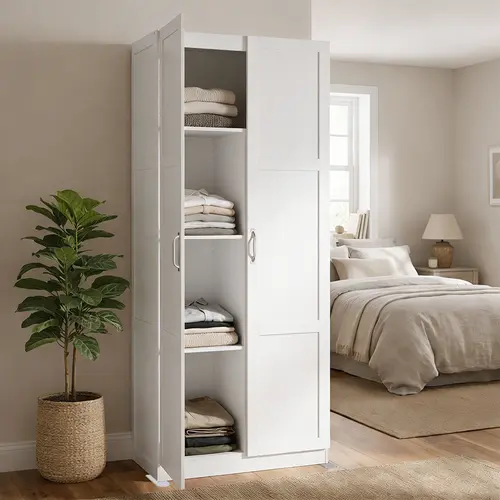 Sweetcrispy Wooden Indoor Office Storage Cabinet - Premium Craftsmanship, 4 Sections, Large Compartment, Metal Handles, Large Capacity Organizer for CDs, Blankets, Books, Suitable for Office, Study Room