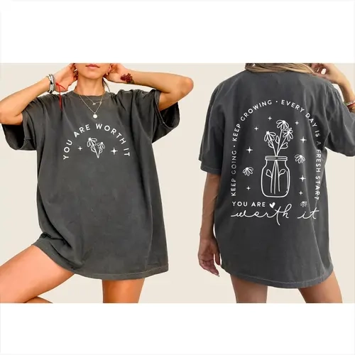 Women's Cotton Casual Preppy Chic Streetwear Graphic T-shirt - Round Neck, Short Sleeve, Positive Vibes Print, Mental Health & Self-Care Aesthetic, Basic Cute, Plus Size Holiday Top Womenswear Summer