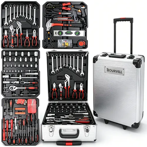 【DealsForYouDays】Bourvill 899PCS Tool Set,Aluminum Rolling Tool Chest with 4 Drawers,Complete Mechanic & Home Repair Kit,Father’s Day Gift for Dad  Home Toolbox Kit Hand Tools #DealsForYouDays