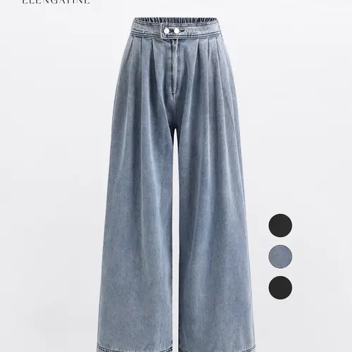 Elengatine Women's High Waist Pleated Balloon Jeans – Y2K Inspired Baggy Wide Leg Denim Pants with Zip Front Closure, Adjustable Cuffed Ankles, Loose Fit for Effortless All-Season Casual Streetwear, Trendy & Versatile Must-Have Denim Piece