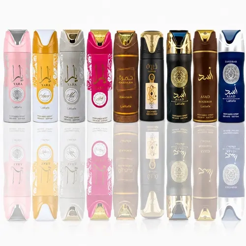 yara deodorant + yara tous deodorant + yara moi deodorant + Nebras deodorant + khamrah qahwa deodorant + Tharwah gold deodorant + asad deodorant + asad zanzibar deodorant + asad bourbon deodorant -- 9 piece bundle