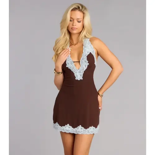 Sweetly Calculated Lace Trim Mini Dress