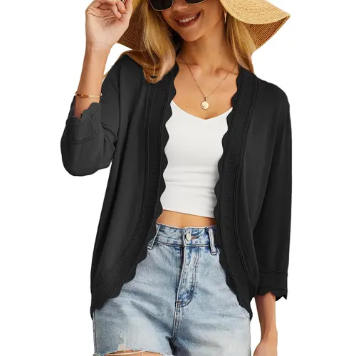 GRECERELLE Women's 3/4 Sleeve 2026 Summer Cardigan Lightweight Casual Open-Front Cropped Shrug Sweaters for Women