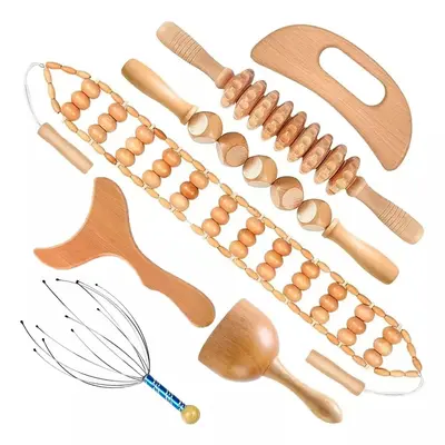 7-Piece Wooden Manual Head & Body Massage Roller Multi-Pack - Head Massager, Firming/Lifting Relief Tool, Fragrance Free, 5 Wheels, No Electricity/Batteries Needed Beauty & Personal Care Kit