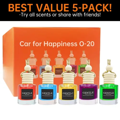 5-Pack Classic Clip-On Car Essential Oil Diffusers - Alcohol-Free Safe Solid Oil Auto Accessories Hostess Gift Set, 2.0x1.3 Inches, Rose Jasmine Freesia Warm Shangri-La Scents, Slow-Release, Leak-Proof for Daily Car Use